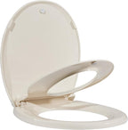 Toilet Seat Cover with Toddler Seat Round – Potty Training Toilet for Kids and Adults, Durable PP Toilet Seat with Built-in Child Potty Seat, Almond