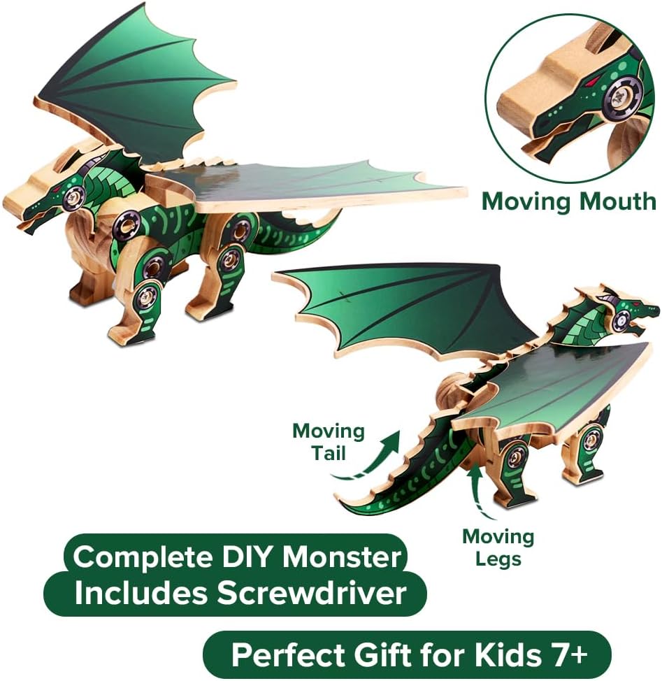 Little Jupiter DIY Wooden Kit with Stickers - Japanese Monster Series for 7-12 Yrs - Woodworking Kits - Wood Crafts - Building Kit - Wooden Crafts (Winged Monster Type 2)