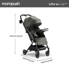 Mompush Lithe V2 Lightweight Travel Stroller, Compact Foldable Baby Stroller with Travel Bag, One-Hand Fold Stroller, Snack Tray, Mechanical Recline Seat, Airplane-Ready, UPF 50+ Canopy & Rain Cover