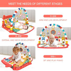 Musical Baby Gyms Play Mats Musical Activity Mat Piano Baby Play Gym Tummy Time Padded Mat for Baby Newborn Toddler Infants (Red)