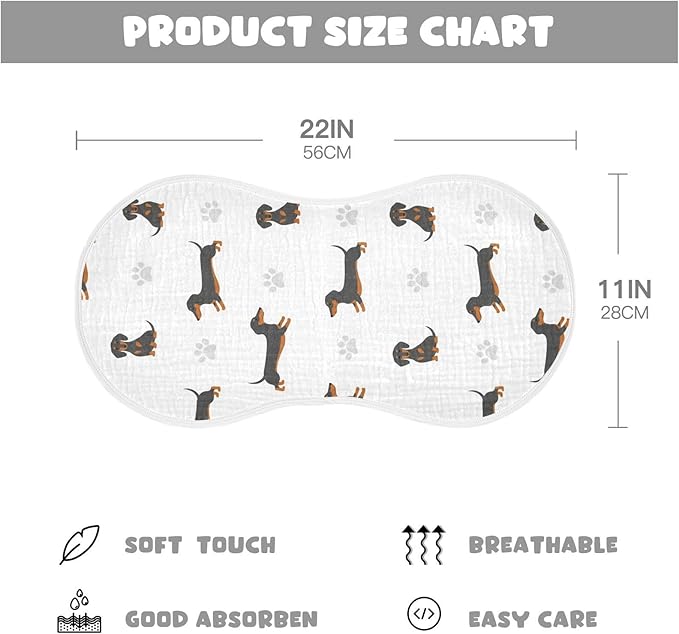 4 Pack Muslin Burp Cloths Dachshund Dogs White Cotton Baby Burp Cloths Extra Absorbent and Soft Spit Up Rags for Baby Boys Girls 22x11 Inch