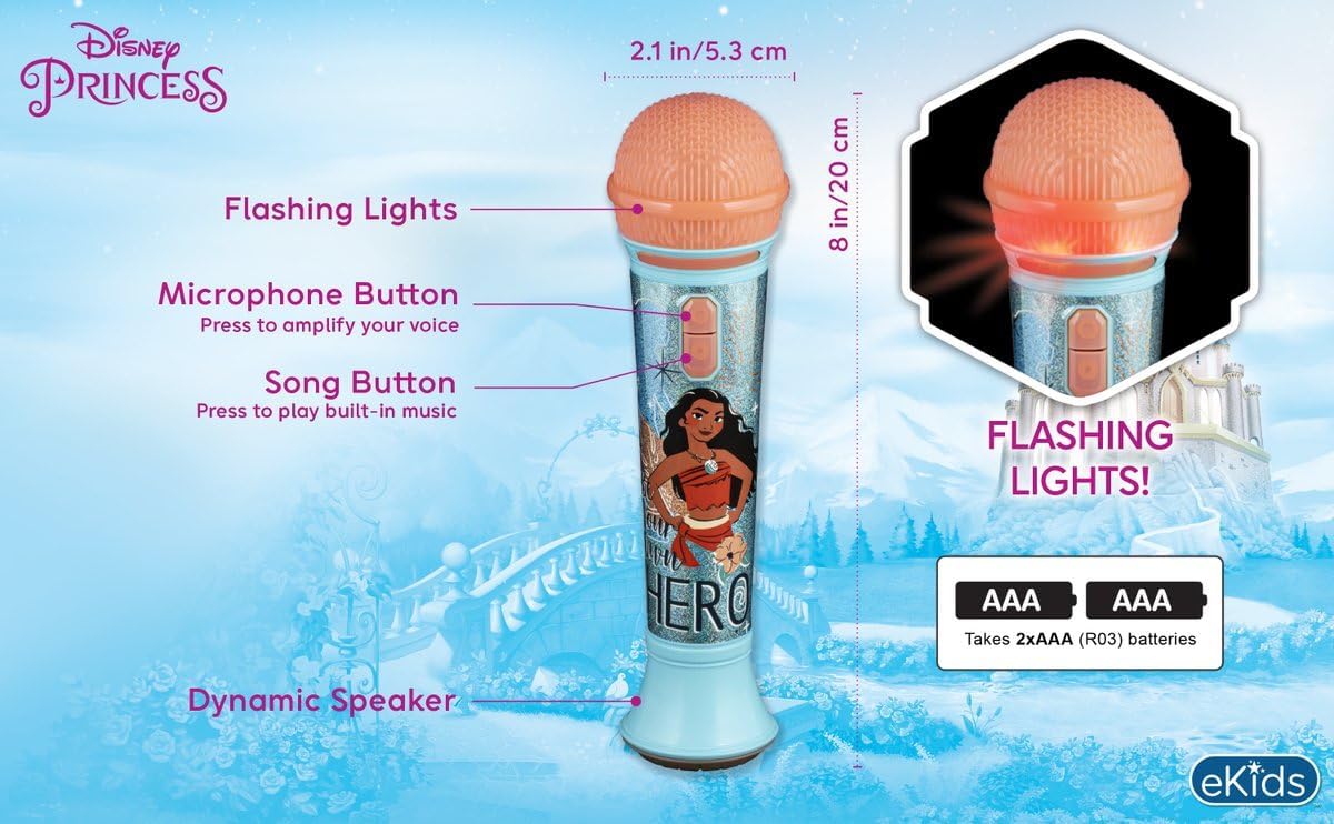 ekids Disney Princess Moana Toy Microphone for Kids, Musical Toy for Girls with Built-in Music, Kids Microphone Designed For Fans of Moana Toys for Girls