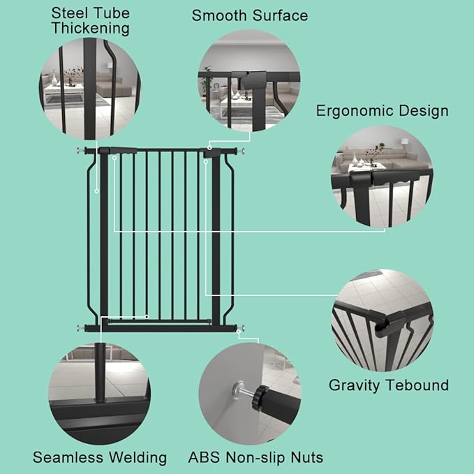 ALLAIBB Black 40.55" Extra Tall Wide 29.92-46.06" Baby Gate Pressure Mounted Walk Through Child Kids Safety Toddler Tension Pet Dog Gates with Extension for Doorways Kitchen