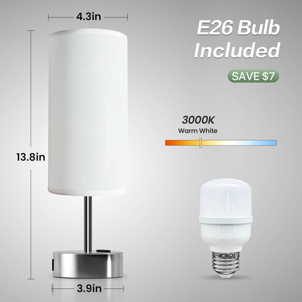 KPQ Small Bedside Lamp Touch Control Table Lamp with USB A+C Charging Ports & AC Outlet 3-Way Dimmable Nightstand Lamp with Linen Fabric Shade for Bedroom Living Room