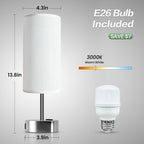 KPQ Small Bedside Lamp Touch Control Table Lamp with USB A+C Charging Ports & AC Outlet 3-Way Dimmable Nightstand Lamp with Linen Fabric Shade for Bedroom Living Room