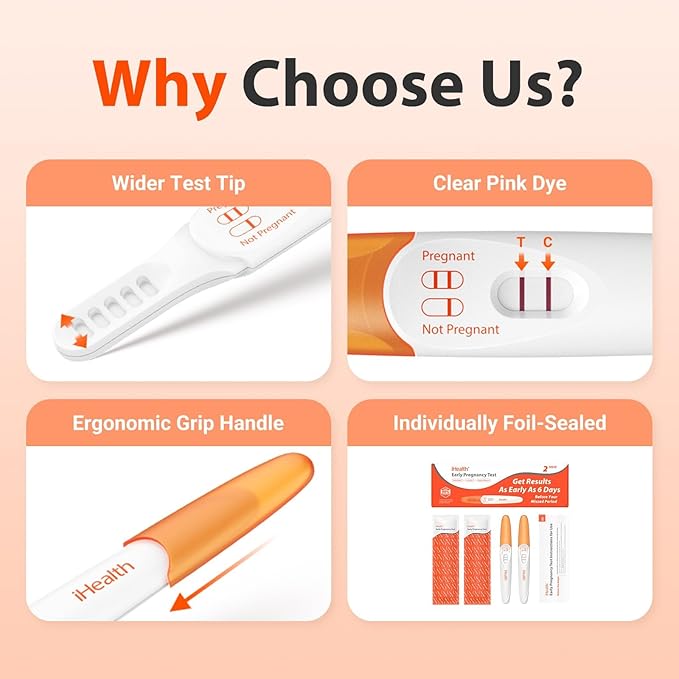 iHealth Pregnancy Test 3-Pack, Early Detection Ultra-Sensitive Results 6 Days Before Missed Period, Over 99% Accurate. Easy at-Home Fertility HCG Test Kit, Individually Wrapped, Pruebas de embarazo