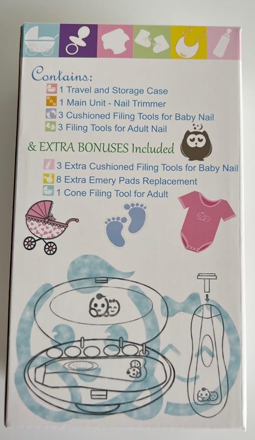 Rechargeable 22 in 1 Baby Nail Trimmer, Usage Labeled Case, 13 Extra Replacement Tools, Royal Angels Electric Nail File with LCD display, Newborn Toddler Nail Care Clipper Kit (Rechargeable,WhiteBlue)