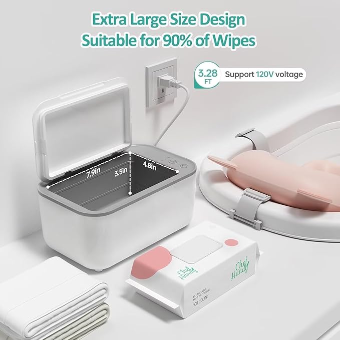 Baby Wipe Warmer, Wipe Warmer and Baby Wet Wipes Dispenser, Smart Precise Temperature Control Large Capacity Evenly Overall Heating Silence, Wipes Warmer for Babies Portable Wipe Warmer (White)