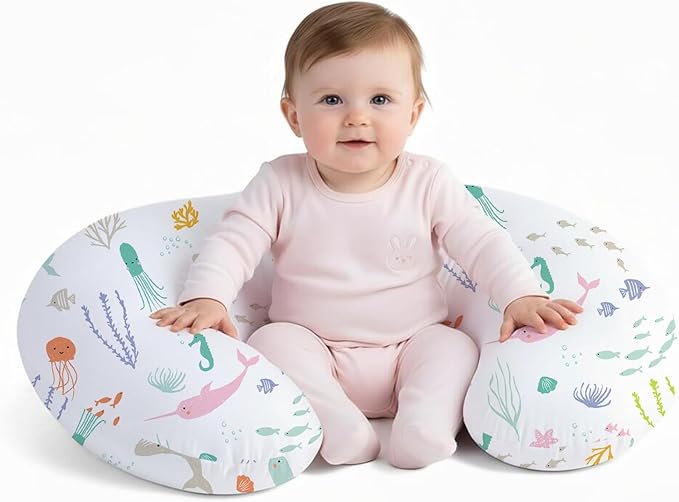 Little Grape Land Nursing Pillow, Breastfeeding Pillows, Baby Support Pillow for Nursing, Bottle Feeding, Tummy Time with Machine Washable Cover & Breathable Filling(Ocean World)