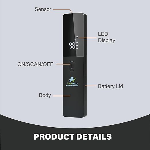 Amplim No-Touch Forehead Thermometer for Adults and Kids, Non-Contact Digital Baby Thermometer for Infants/Newborns. Medical Grade Touchless Temporal Temperature for Fever