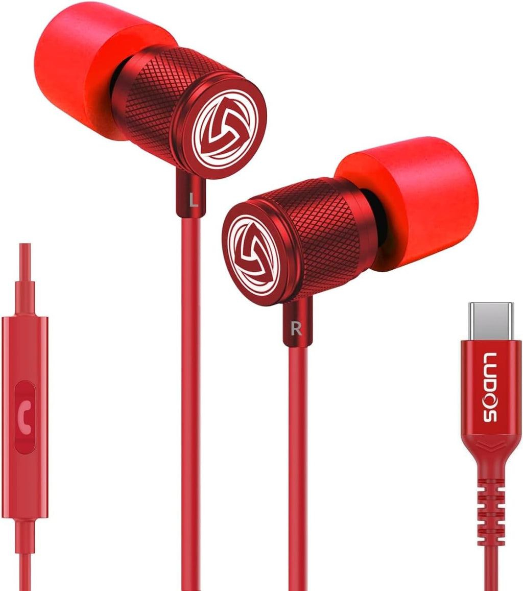 LUDOS Ultra USB C Headphones for iPhone 16 15 Pro Max Plus iPad Pro, 5 Years Warranty, Magnetic USB-C Earbuds for Samsung Galaxy S24 S23 Ultra S22 S21 FE S20 A55 A54 A53, USB Type C Earphones - Red