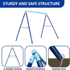 2 Seat Swing Set for Backyard - Metal A-Frame Holds 440 lbs, 1 Adjustable Saucer Swing and 1 u-Shape Swing - Suitable for Kids 3-8 Years