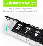 Extra Large Weekly Pill Organizer 2 Times a Day - Remtise Am/Pm Daily Pill Case Medicine Organizer, Push Button 7 Day Pill Box for Pills/Vitamin/Cod Liver Oil/Supplements (Black & White)