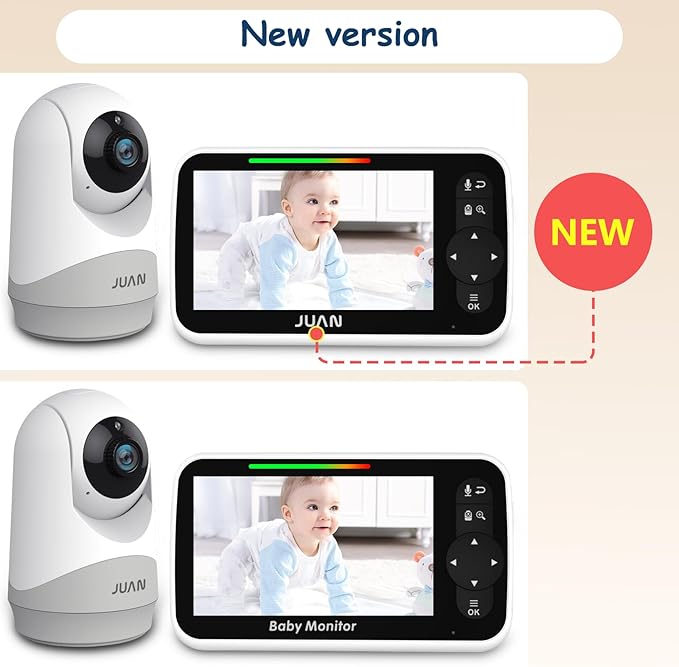 JUAN Baby Monitor with Camera and Audio, 5" LCD Screen, No WiFi 100% Private, 3500mAh Long Battery, 1000ft Range Connection, Remote Pan-Tilt-Zoom, Crystal Night Vision, 2-Way Talk for Newborn Infant