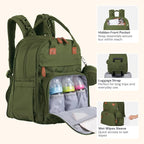 BabbleRoo Extra Large Diaper Bag Backpack, Expandable Baby Bag with Up to 50% More Capacity - Travel Essentials Baby Bag Tote with Changing Pad, Stroller Straps & Pacifier Case - Unisex, Forest Green