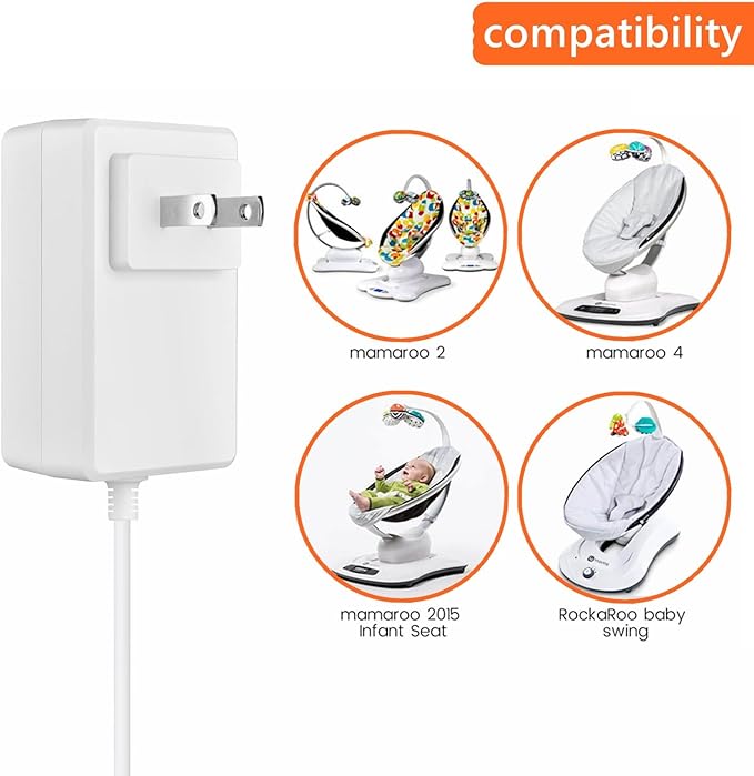 6ft Power Cord fit for 4moms mamaRoo 4, 12V 3A Charger fit for RockaRoo Baby Swing, AC Adapter Charging Plug Replacement fit for mamaroo 2015 Infant Seat Bouncer