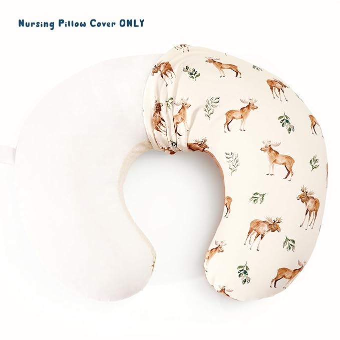 GRSSDER Reversible Nursing Pillow Cover, Ultra Soft Stretchy Minky Removable Nursing Covers Fitted for Breastfeeding Pillows Snug and Safe, Elk