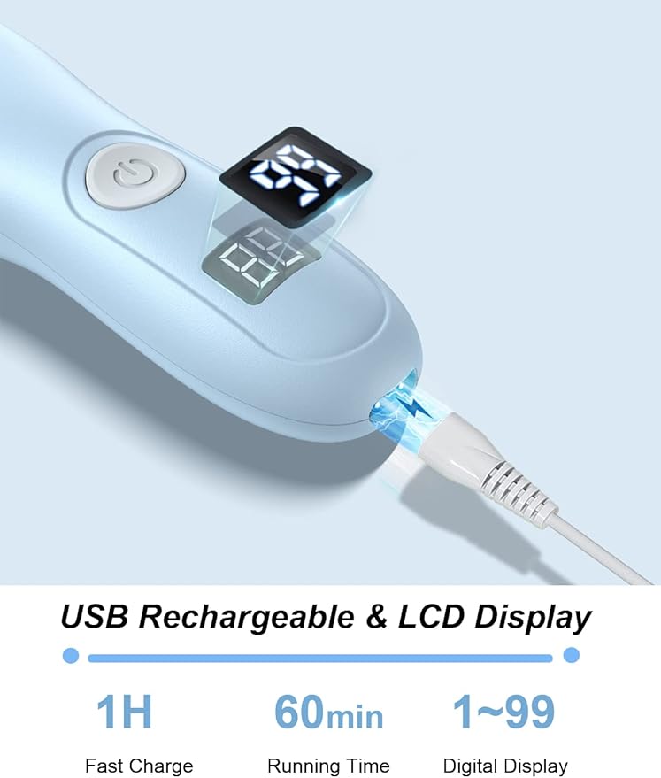 Baby Hair Clippers, Low Noise Hair Trimmer for Kids, Waterproof USB Rechargeable Cordless Haircut Kit with LCD Display, Blue