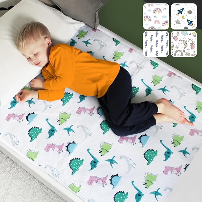Hygge Sheets® Potty Training Pee Pads for Kids, Toddlers - 100% Waterproof, Non Slip Bed Wetting Pad for Twin Beds - Washable, Reusable Mattress & Sheet Protector - Dinosaur