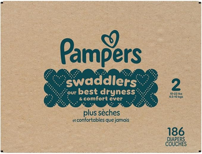 Pampers Swaddlers Diapers, Size 2 (10-22 lbs), 186 Count, Absorbent, Keeps Baby Dry and Comfortable, Skin Safe Disposable Baby Diaper (Packaging May Vary)