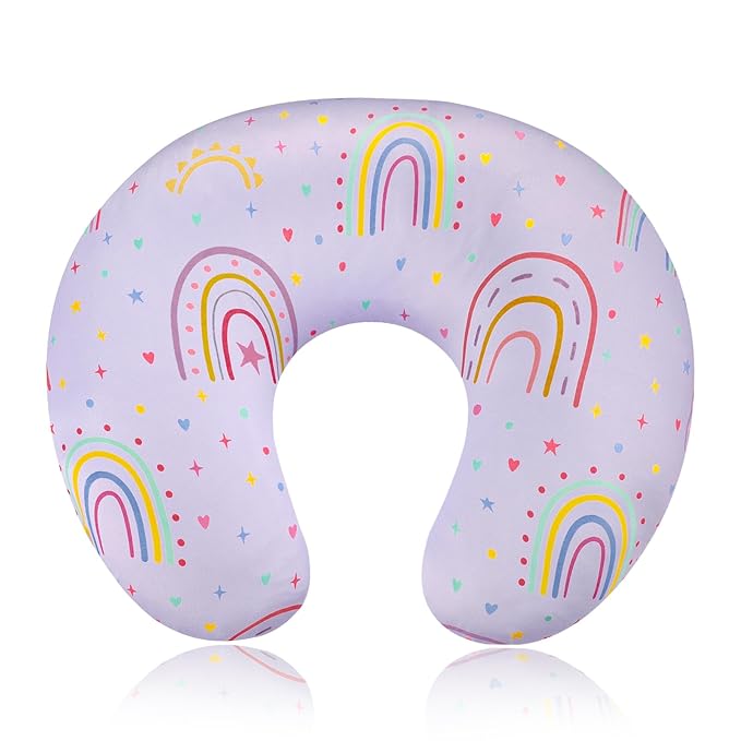 Nursing Pillow Cover, Removable Nursing Covers for Breastfeeding Pillows, Stretchy and Soft Fit for Baby Girls Boys Newborn, Purple Rainbow (Only Cover)