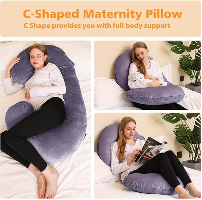 Chilling Home Pregnancy Pillows, C Shaped Full Body Pillow Maternity Pillow for Women 55 inch, Pregnancy Pillows for Sleeping Pregnant Must Have with Removable Cover
