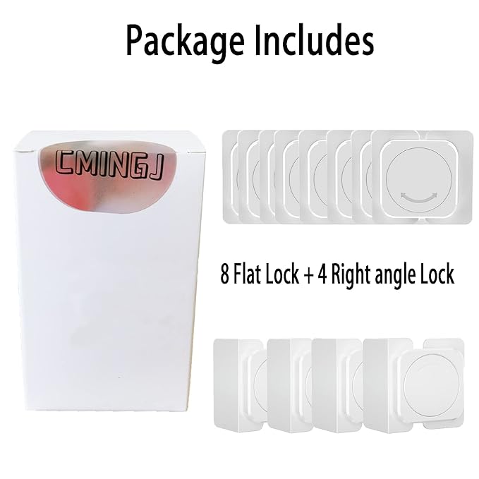 Cabinet Locks(12-Pack) for Babies, Kids and Toddlers Proofing Cabinet Child, safety Locks Suitable for Cabinets, Drawer and Refrigerator with Easy Installation (White) (8 Flat Lock+4 Right Angle Lock)