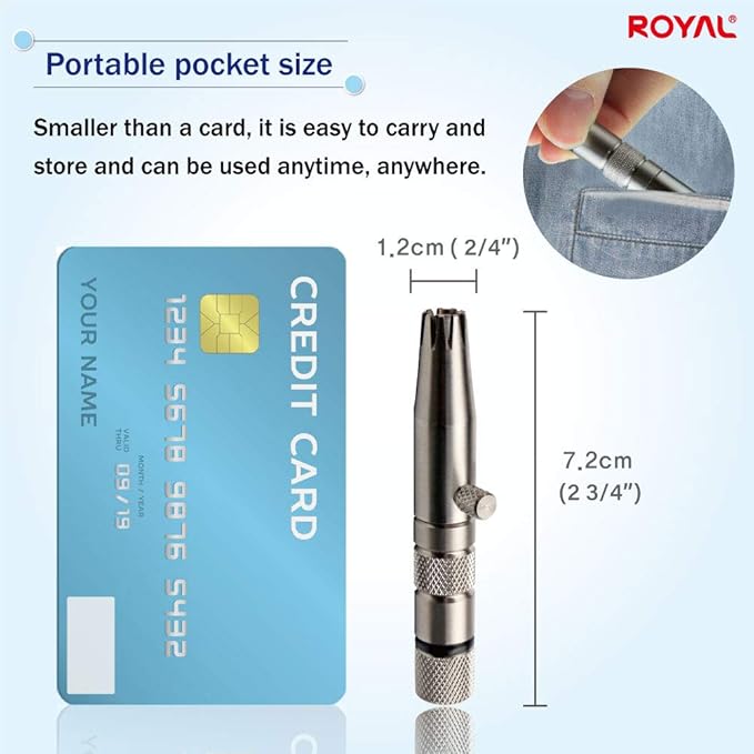 ROYAL [Made in Korea] Premium Manual Nose Hair Trimmer for Men Silver Bullet, Battery-Free, Stainless Steel Rotary Blade Grooming Tool, Waterproof, Safe & Painless with Patented Mechanism, ET-3
