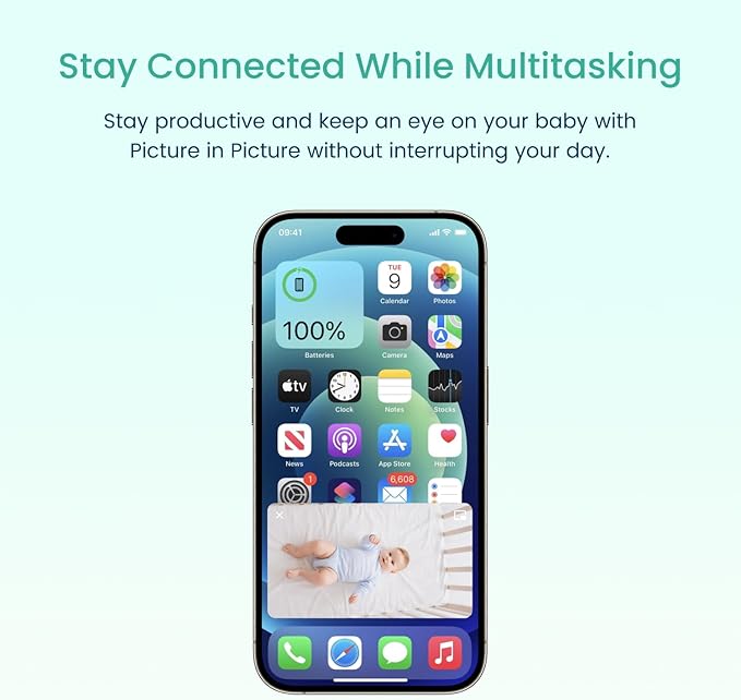 Babysense 2Peek Video Baby Monitor, WiFi Security Camera with Auto Tracking (2Pcs), 3MP Super HD, Intelligent Motion & Sound Detection, Night Vision, Private Hidden Lens Mode, Supports SD Card