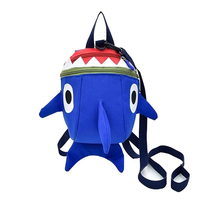 Safety Kids Leash Backpack with Harness Leash Shark for Toddlers Boys Girls-Blue