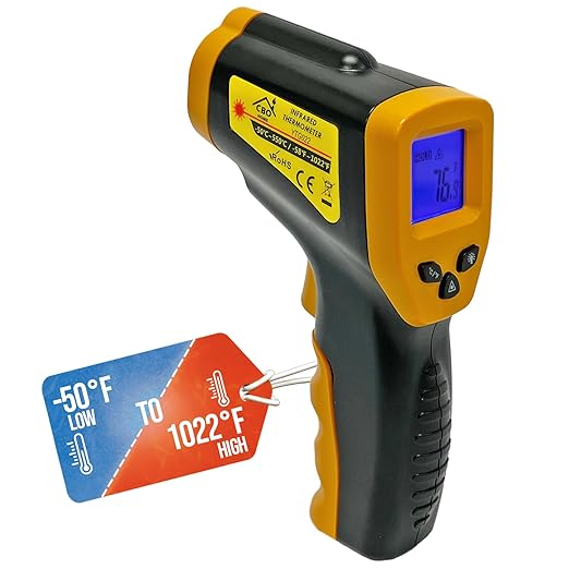 Infrared Thermometer Gun - Digital Food & Surface Temp Gun (-58F to 1022F) for Pizza Oven, Grill, Meat, HVAC, Engine