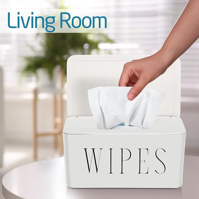3 Pack Baby Wipes Dispenser Holder Wipe Container for Bathroom with Lid Toilet Tissue Paper Storage Refillable Box for Home Office Cars(Large,White)