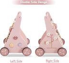 Beright Wooden Baby Walker Push and Pull Learning Activity Walker Kids’ Activity Toy Multiple Activities Center Develops Motor Skills & Stimulates Creativity(Pink)