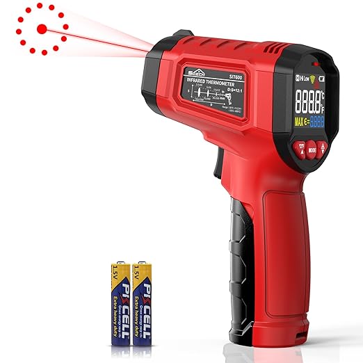 Infrared Thermometer Gun,SQECH Laser Thermometer Gun -58℉～1112℉(-50℃～600℃),Non-Contact Temperature Gun with Adjustable Emissivity&Color Backlight for Cooking, Pizza Oven,BBQ,Fridge,Engine,HVAC(Red)