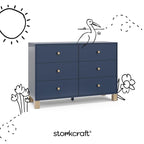 Storkcraft California 6 Drawer Double Dresser (Midnight Blue with Driftwood) – GREENGUARD Gold Certified, Spacious Storage Organizer for Kids’ Room, Safety Interlocking Drawer System