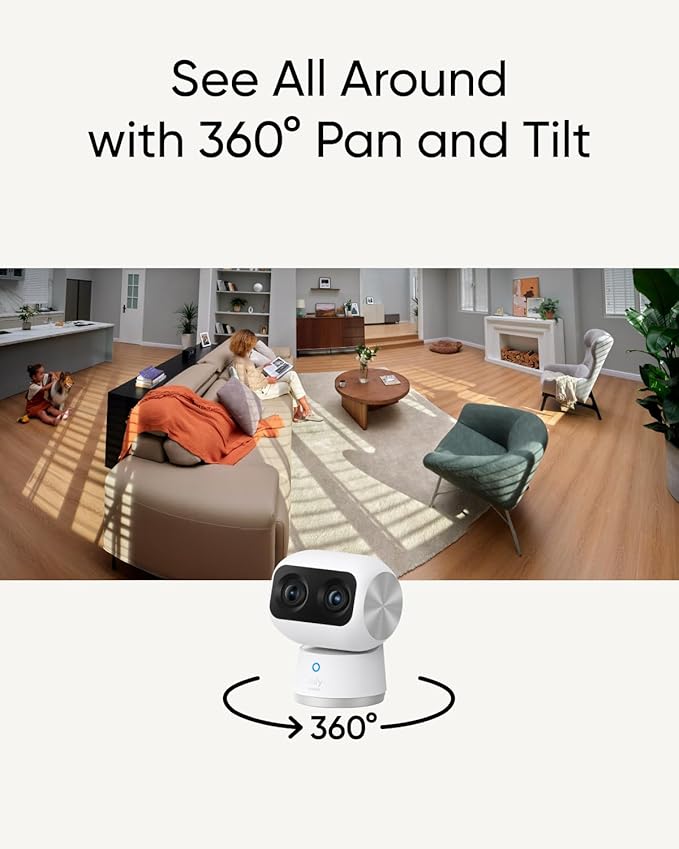 eufy Security Indoor Cam S350, Dual Cameras, 4K UHD Security Camera with 8× Zoom, 360° Camera, Baby Monitor, Pet Camera, Human/Pet Detection, AI Tracking, 2.4G/5G Wi-Fi, Plug in