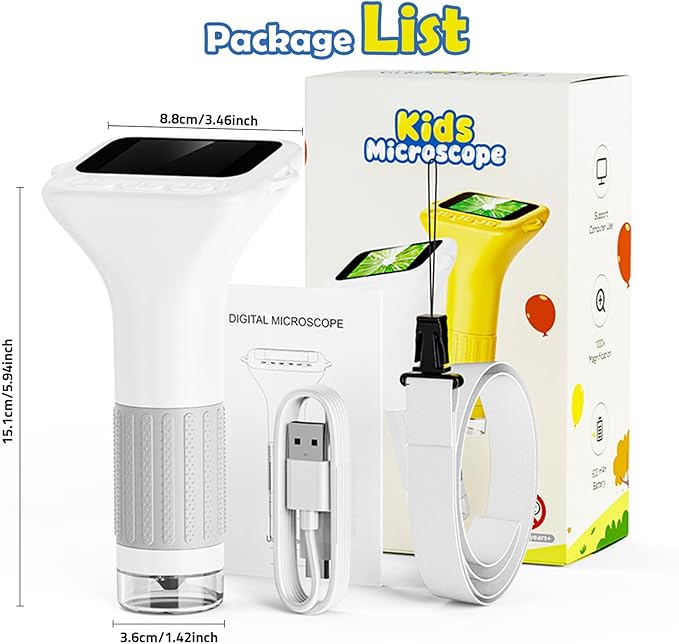 Microscope for Kids, 2'' Digital Handheld Kids Microscope with Adjustable Light, 1000X 1080P Pocket Portable Mini Micro Scope, Stem Toys for Ages 5-7 8-12 Teen Boys and Girls Educational Gifts, White