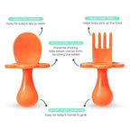 Grabease Baby Feeding Utensils Set - Infant and Baby Fork and Spoon for Ages 1-11 Months, BPAs and Phthalate-Free Cutlery, Plastic, 1 Set, Orange