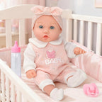DONTNO 12'' Baby Doll in Gift Box with Pink Bear Pattern Clothes Accessories Playset,Pacifier,Feeding Bottle. Used for Gift Idea for Child Ages 3+