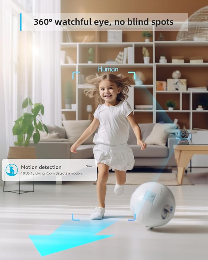 blurams Indoor Camera, 2K Pet Camera 360° Cameras for Home Security with Phone App, Motion Tracking, 2-Way Audio, IR Night Vision, Siren, Compatible with Alexa & Google Assistant