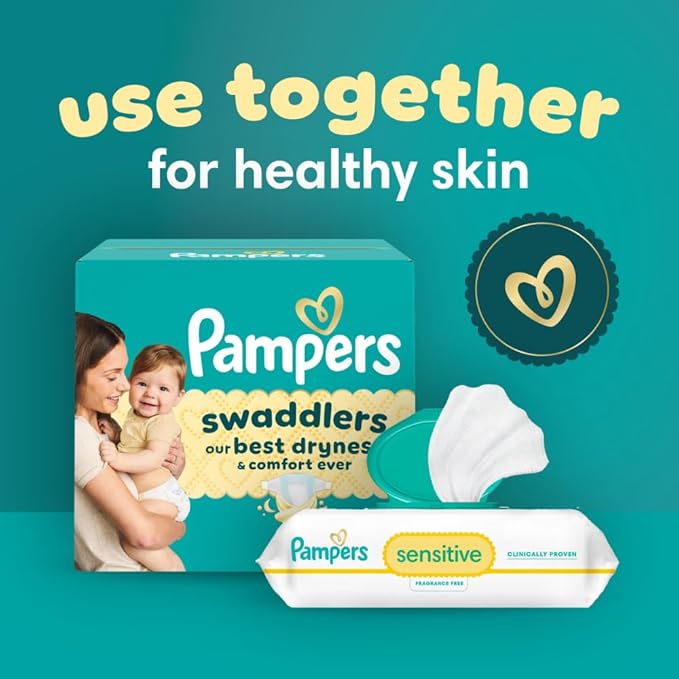 Pampers Baby Diapers and Wipes Starter Kit, Swaddlers Disposable Sizes 1 (198 Count) & 2 (186 Count) with Sensitive Water Based 12X Multi Pack Pop-Top Refill (1008 Count)