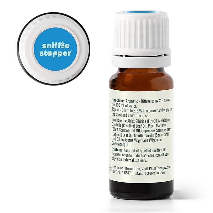 Plant Therapy KidSafe Sniffle Stopper Essential Oil Blend 10 mL (1/3 oz) Respiratory Support Blend 100% Pure, Undiluted, Natural Aromatherapy, Therapeutic Grade