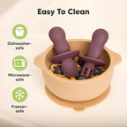 KeaBabies 4-Pack Silicone Baby Spoons and Forks Set - Baby Led Weaning Utensils 6-12 Months, Self Feeding Toddler Spoon & Fork for Training, Teething, Easy to Hold, BPA-Free Silicone (Rocky)