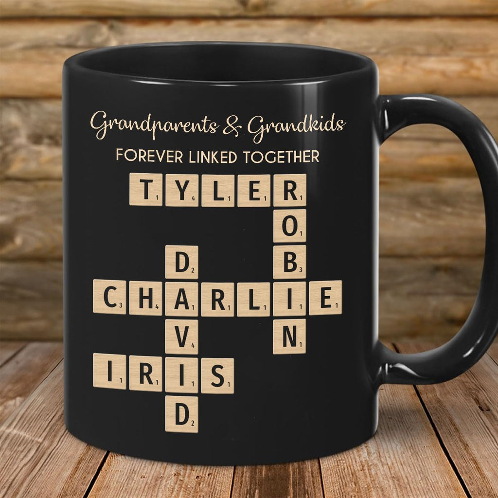 Trending Custom Grandparents & Grandkids Forever Linked Together Crossword Puzzle Personalized Mug, Gift For Large Family, Parent, Grandparents, Siblings, Brothers, Sisters on Birthday Christmas