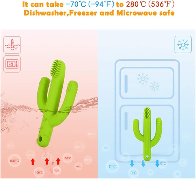 Cactus Teether, Baby Teething Toys for Babies 0-6 Months 6-12 Months, Self-Soothing Pain Relief Soft Baby Toothbrush for Babies, Toddlers, Infants, Boy and Girl, Natural Organic BPA Free(Green)