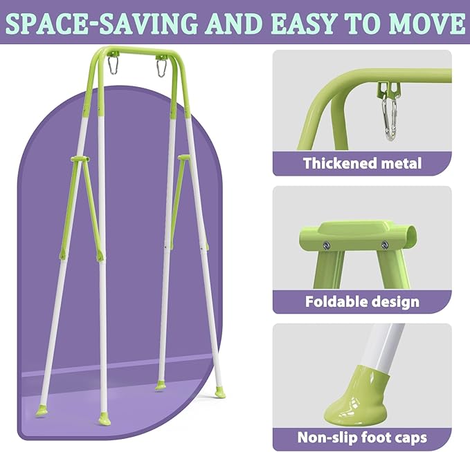 2 in 1 Toddler Swing & Baby Jumper, Foldable Baby Bouncer with Soft Cushion, Foldable Indoor & Outdoor Use, Easy to Install & Store Swing Sets for Backyard Play (Purple)