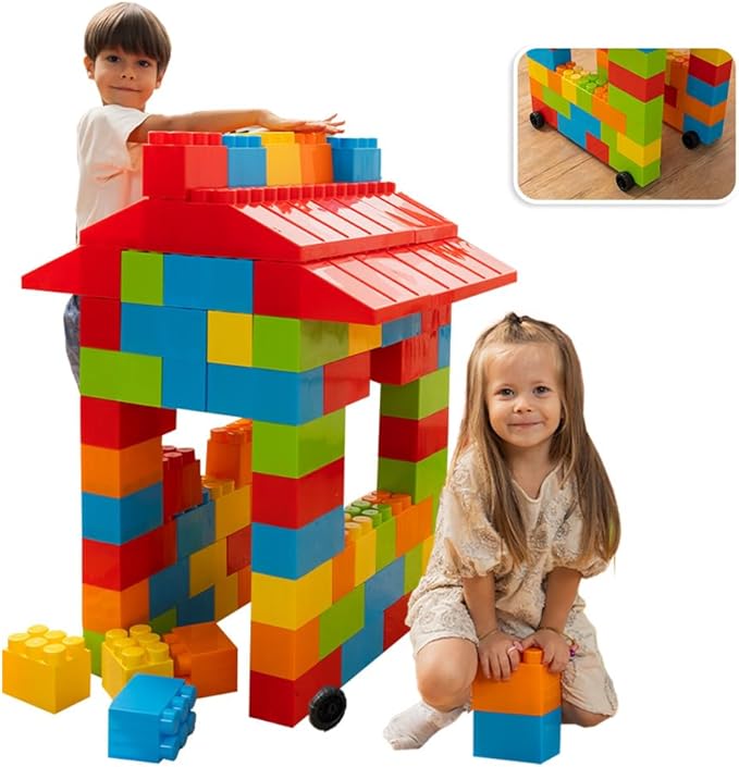PLATPORTS Huge Blocks - Giant Plastic Blocks - Big Blocks - Jumbo Blocks - Big Building Blocks Jumbo - Jumbo Building Blocks - 86 Pieces Large Blocks for Kids Ages 1 to 8 with Wheels
