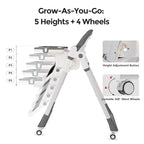 3-in-1 Foldable High Chair for Babies & Toddlers – Adjustable Height, Reclining Seat, 5-Point Safety Harness, Removable Tray, Lockable Wheels, Washable Cushion – Portable & Easy Clean, Grey