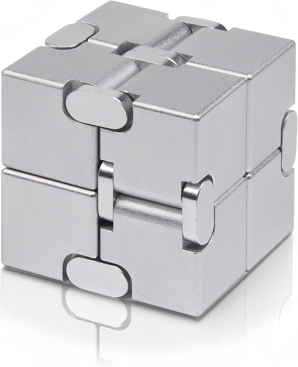 Metal Infinity Cube Fidget Toy - Aluminum Alloy Anti-Stress and Anxiety Finger Flip Cube for Adults, Men, and Women, Ideal Desk Toy for Work or Home - Infinity Cube Desk Toy (Silver)