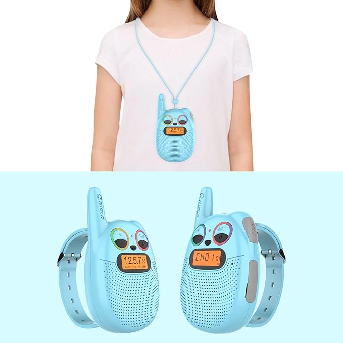 Qniglo Walkie Talkies for Kids Rechargeable 2 Pack,Christmas Birthday Gifts Toys for Age 3-12 Boys Girls, Long Range Kids Walkie-Talkie with FM Radio for Family Adventure Camping Hiking Spy Games